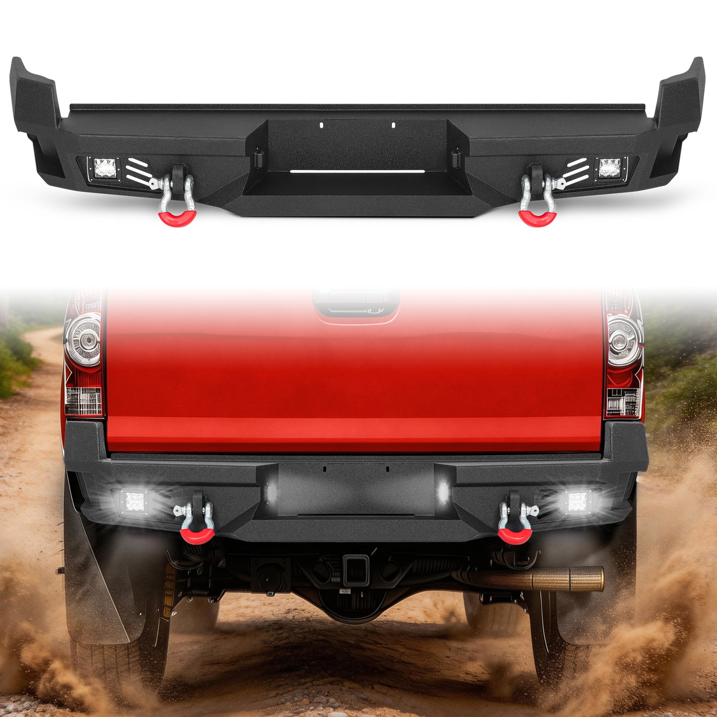 Toyota Tacoma 05-15 2nd Gen Rear Bumper|Direct Bolt-On, No Drill, Off-Road & Overland Armor, LED Pods & Step Plate