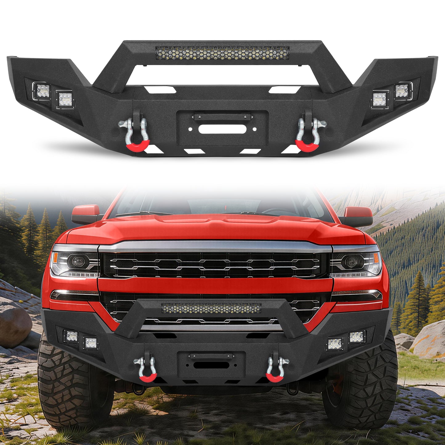 Chevy Suburban 92-99 / Yukon 92-99 / Tahoe 95-99 Front Bumper|Bolt-On, No Drilling, Off-Road Protection, LED Lights & D-Rings