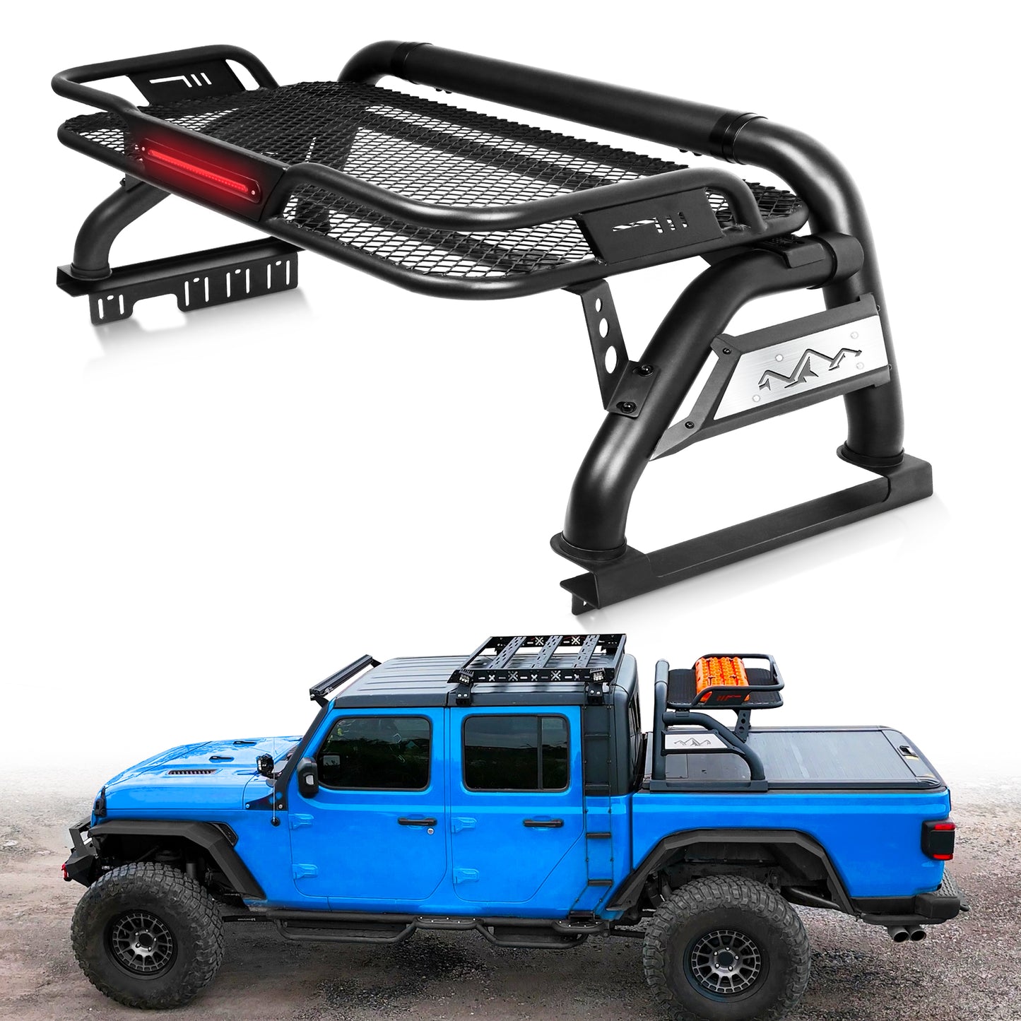 Truck Bed Roll Bar with Detachable Cargo Basket For Full-Size Truck