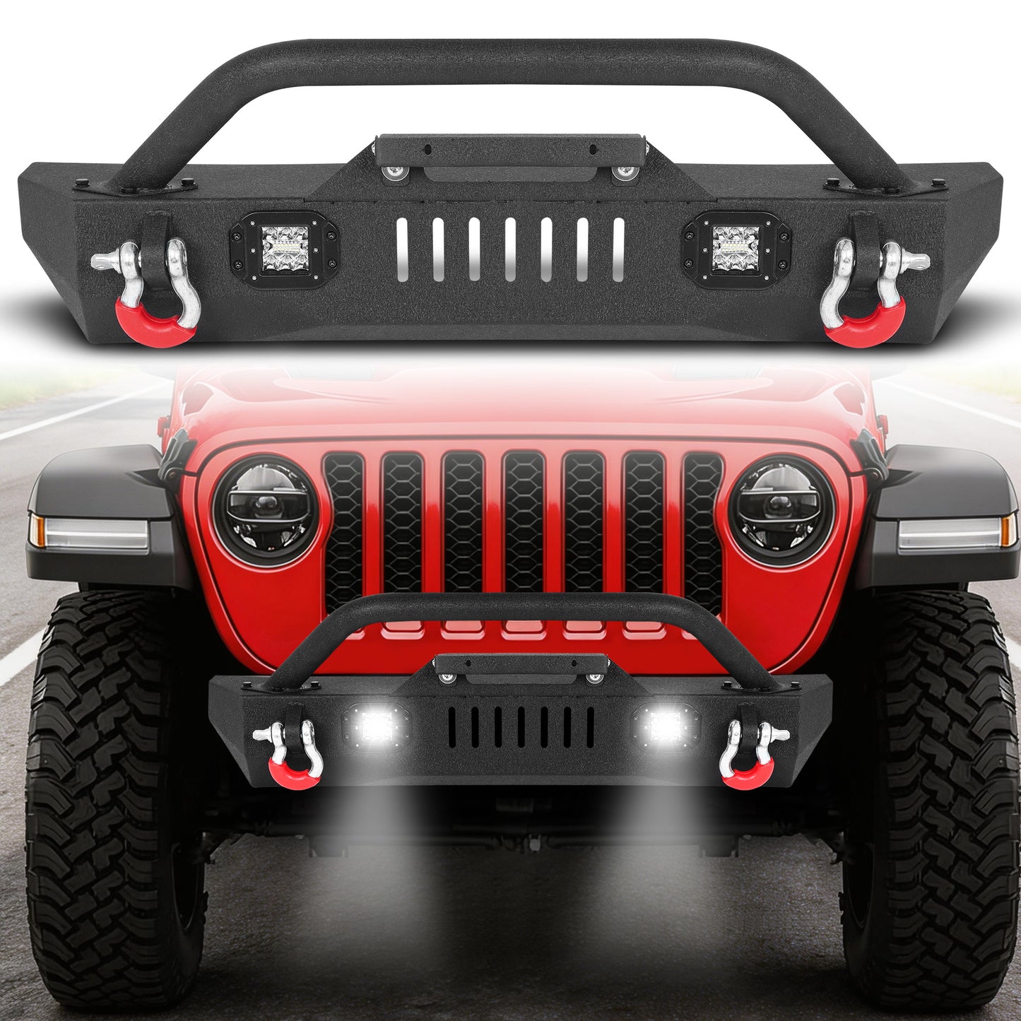 Jeep Wrangler JK/JL 07-26 & Gladiator JT Front Bumper|Direct Bolt-On, No Drill, Overland & Off-Road Defense, Dual D-rings
