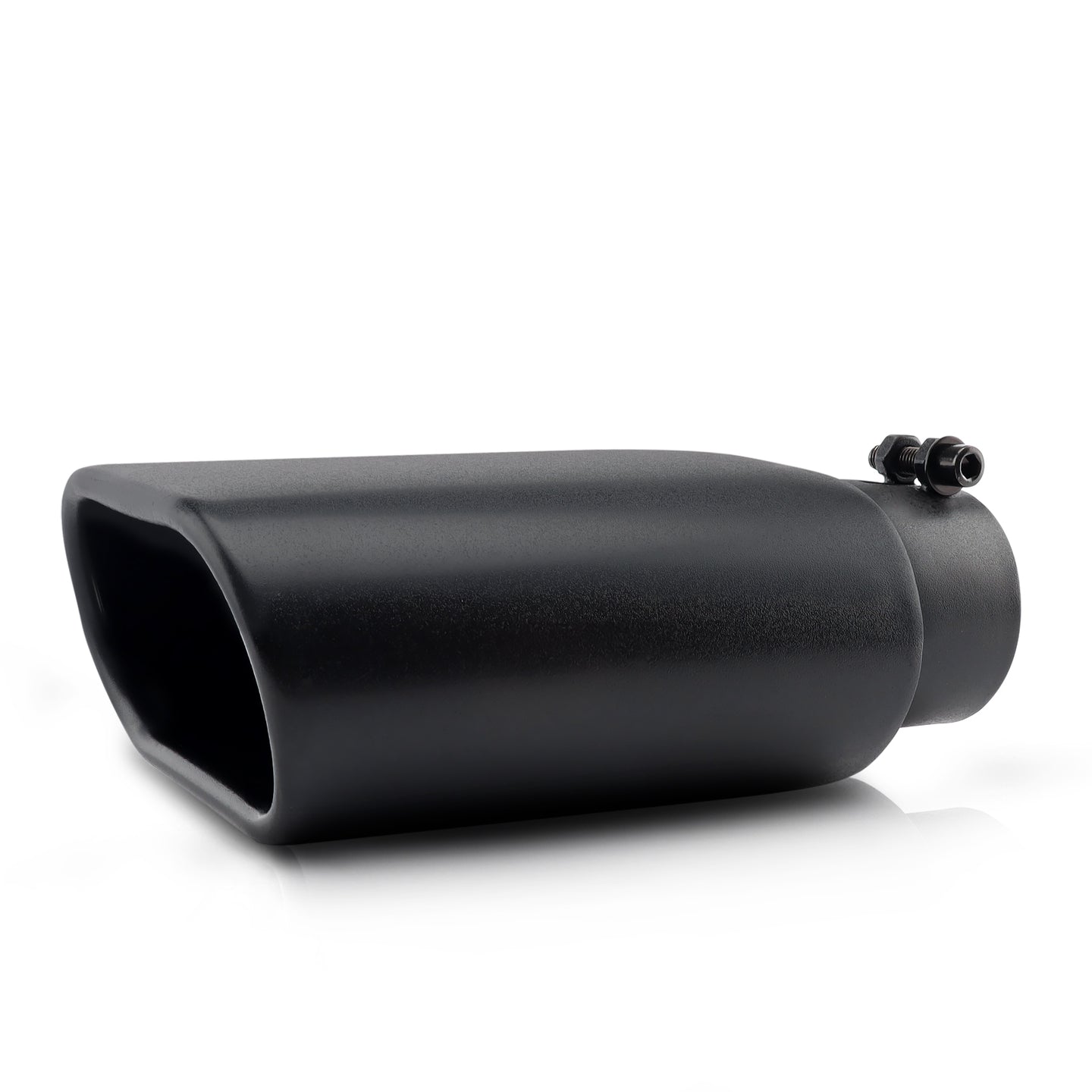 Front view of a 2.5x5.5x3 black mirror exhaust tip with a 3-inch outlet.