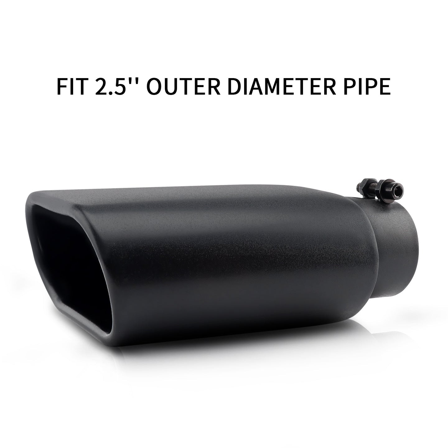 Durable 2.5x5.5x3 black stainless steel exhaust tip for trucks and SUVs.