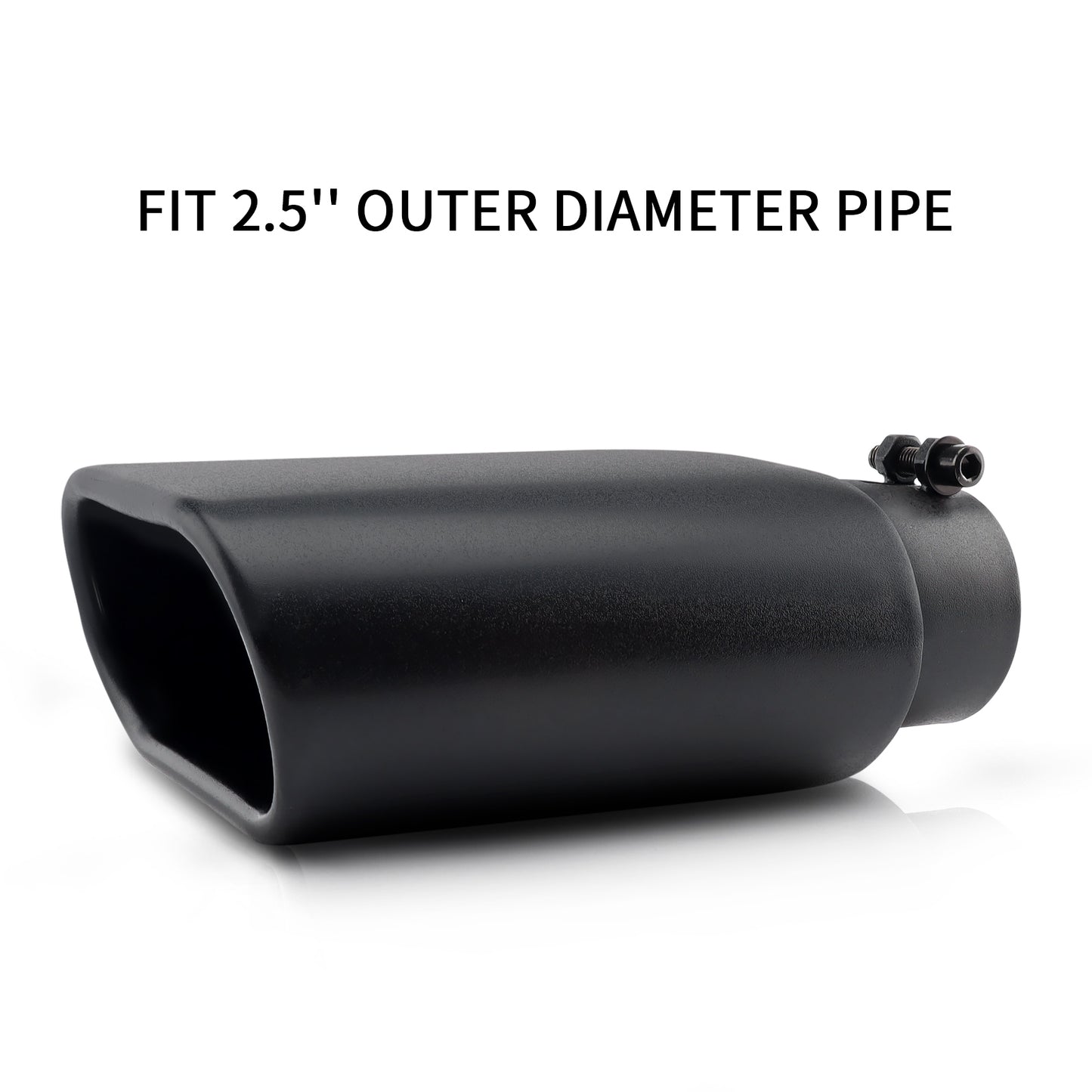 Durable 2.5x5.5x3 black stainless steel exhaust tip for trucks and SUVs.