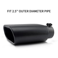 Durable 2.5x5.5x3 black stainless steel exhaust tip for trucks and SUVs.