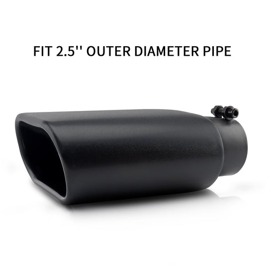 Durable 2.5x5.5x3 black stainless steel exhaust tip for trucks and SUVs.