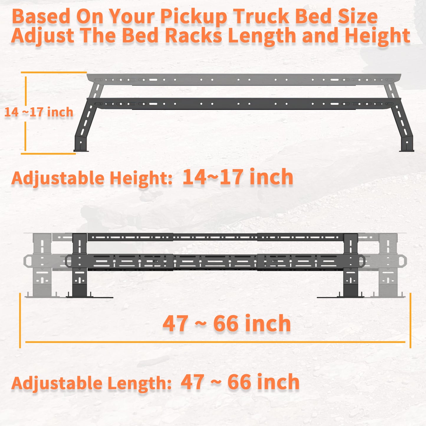 1100 Load Capacity Truck Bed Racks Low Profile, MONOKING Adjustable 14~17" High Truck Bed Racks Transport Racks for Jeep Gladiator JT Ford Maverick Great for Kayaks Bikes Rooftop Tent