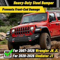 Jeep Wrangler JK JL 07-26 & Gladiator JT 20-26 Front Bumper| Bolt-On, No Drilling, Dual D-Rings