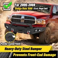 Dodge Ram 1500 06-08 (Excl. Mega Cab) Front Bumper| Bolt-On, No Drilling,Heavy Duty Steel Work Armor, LED Light Bar & D-Rings
