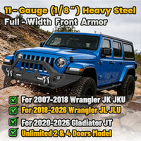Jeep Wrangler JK/JL 07-26 & Gladiator JT Front Bumper|Direct Bolt-On, No Drill, Off-Road Adventure Armor, Light Bar & D-Rings