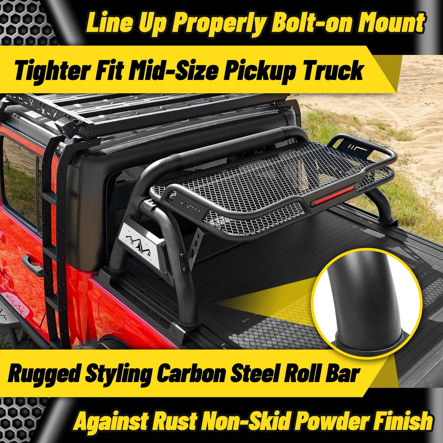 Truck Bed Roll Bar with Detachable Cargo Basket For Full-Size Truck