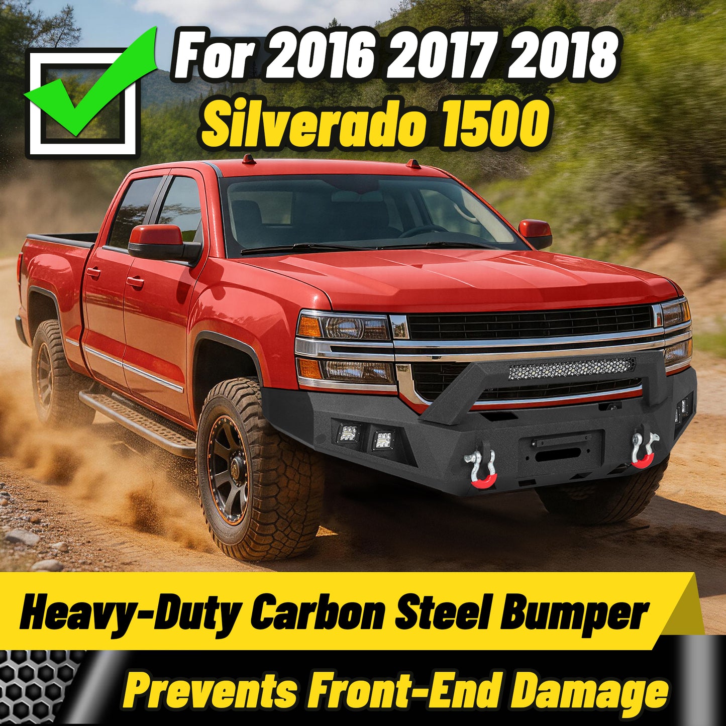 Chevy Suburban 92-99 / Yukon 92-99 / Tahoe 95-99 Front Bumper|Bolt-On, No Drilling, Off-Road Protection, LED Lights & D-Rings