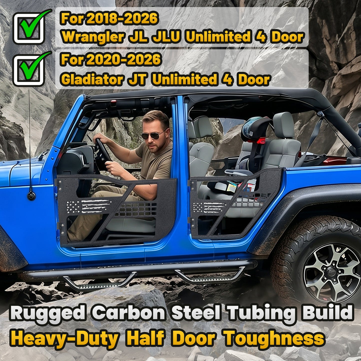 MONOKING Jeep JL/JLU Tube Doors USA Flag 2018-2026 4-Door No Mirror
