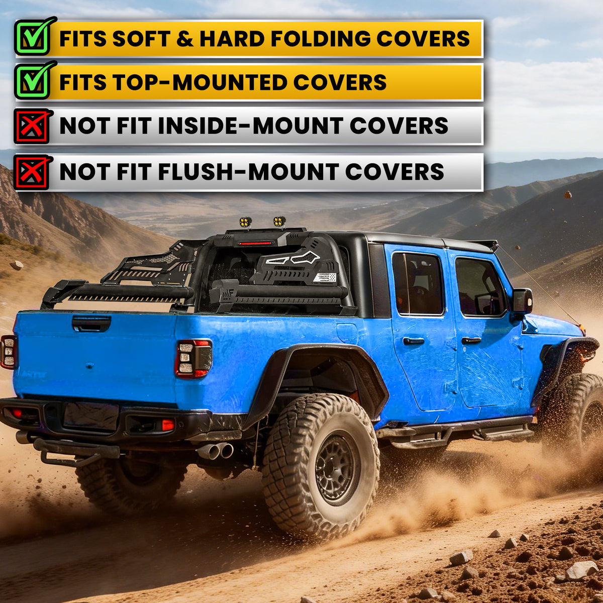 Heavy Duty Roll Bar with 3rd Brake Light for Mid-Size Truck