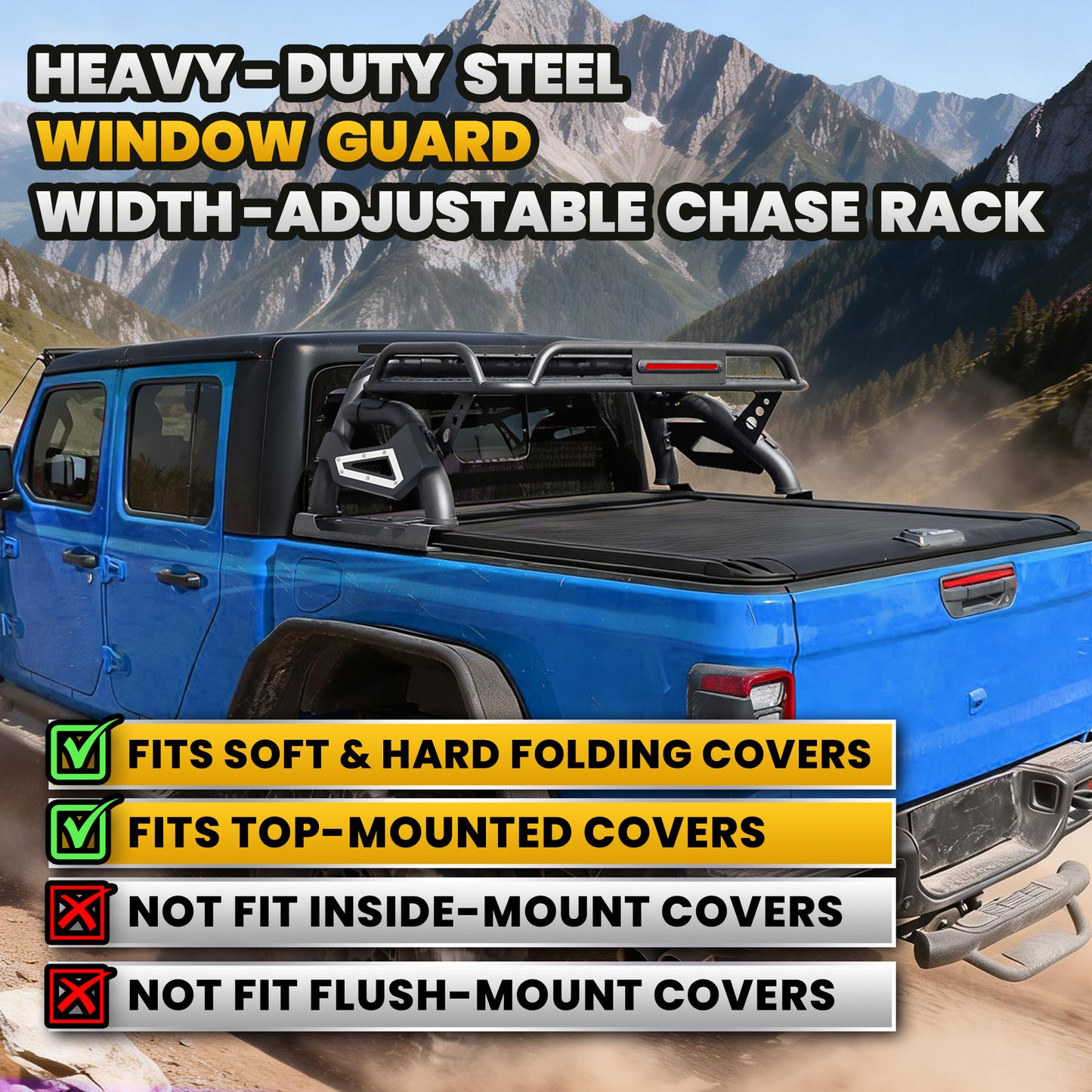 Adjustable Sport Roll Bar for Pickup Truck with Cargo Basket＆3rd Brake Light
