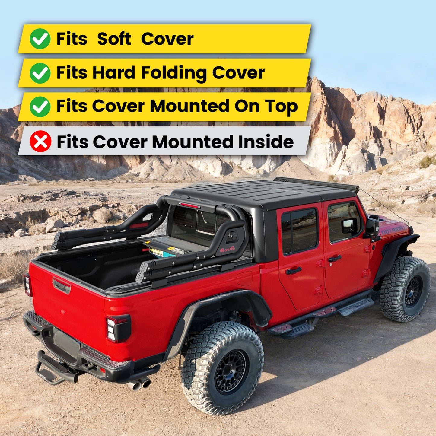 Adjustable Double Tube Roll Bar for Universal Pickup Truck with Brake Light