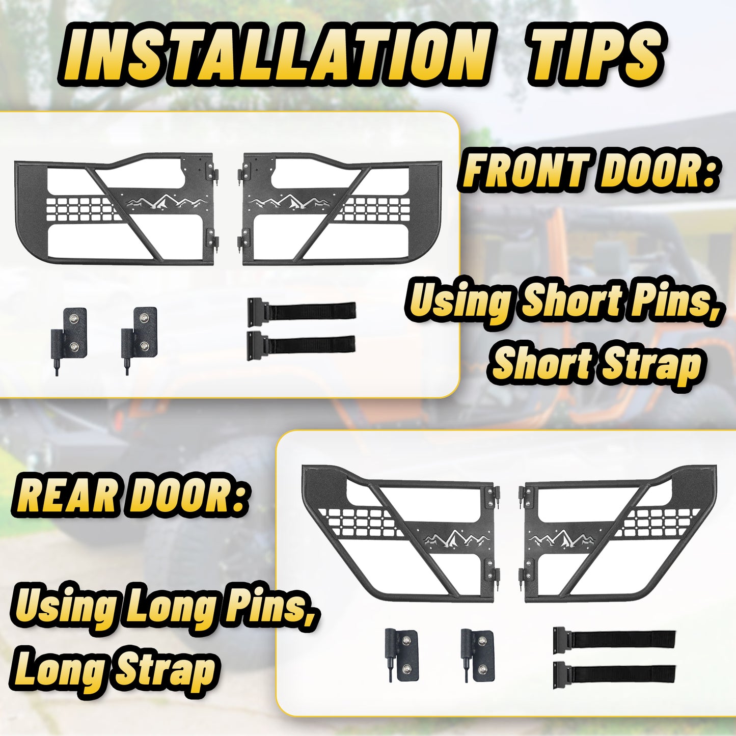 Tube Doors Fit 2007-2018 Wrangler JK (NOT JL) 4-Doors No with Mirror Mount