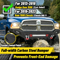 Ram 1500 13-18 & 19-23 Classic (Excl. Rebel) Front Bumper|Bolt-On, No Drilling, Full Width Off-Road & Work Truck, Winch Ready Plate & License Bracket