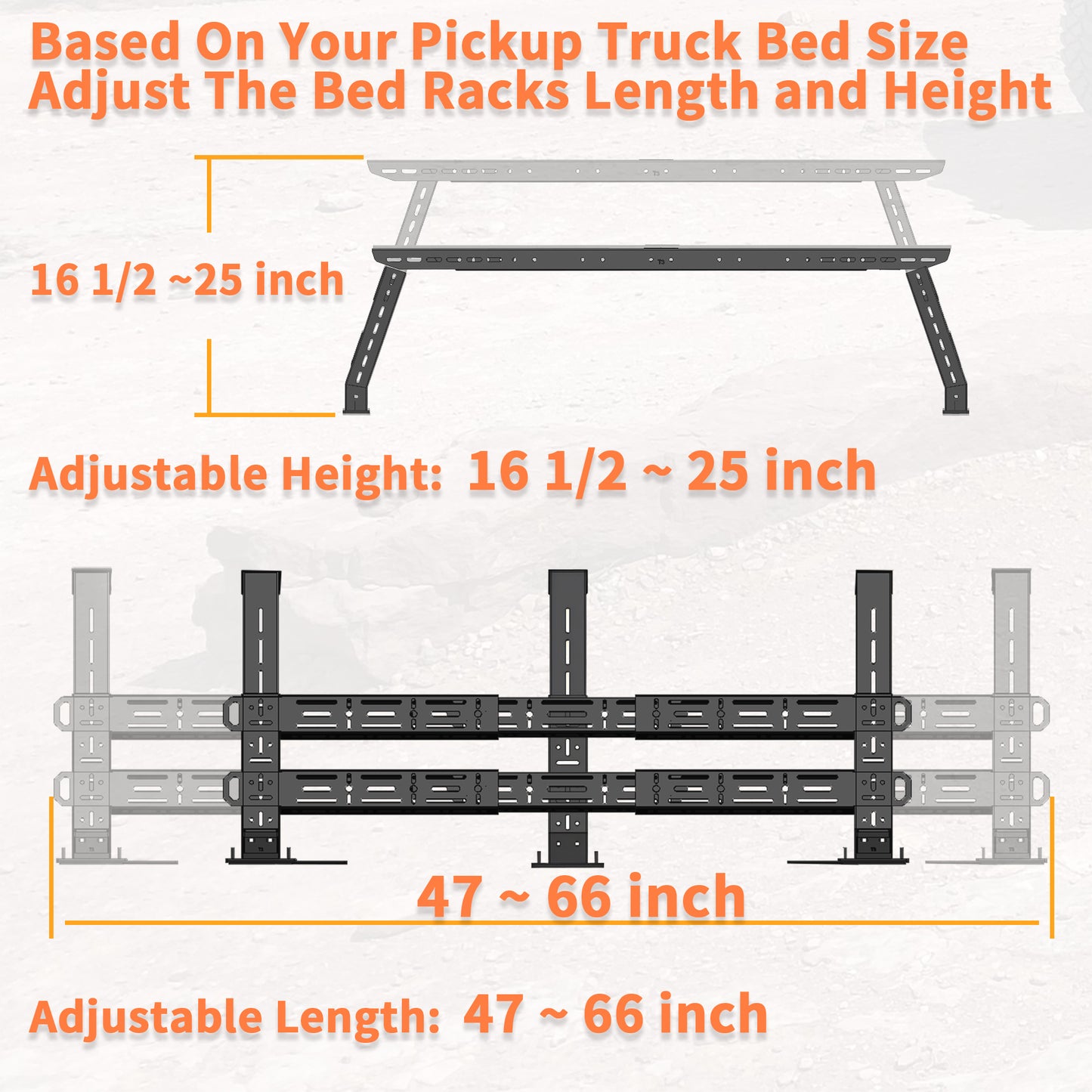 1300 Load Capacity Heavy Duty Truck Bed Racks Overland, MONOKING Adjustable 16'' to 25'' High Universal Truck Transport Racks for Tacoma/ Tundra/ Ram 1500/ F150/ Silverado 1500/ Colorado/ Canyon/ Ranger/ Gladiator JT