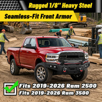 Ram 2500/3500 2019-2026 Front Bumper|Heavy-Duty Carbon Steel, Winch Mount, D-Rings, LED Lights & License Plate Mount