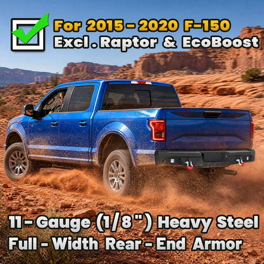 Ford F-150 15-25 (Excl. Raptor & EcoBoost) Rear Bumper|Direct Bolt-On, No Drill, Trail-Ready Protection, LED Lights &Dual D-Rings