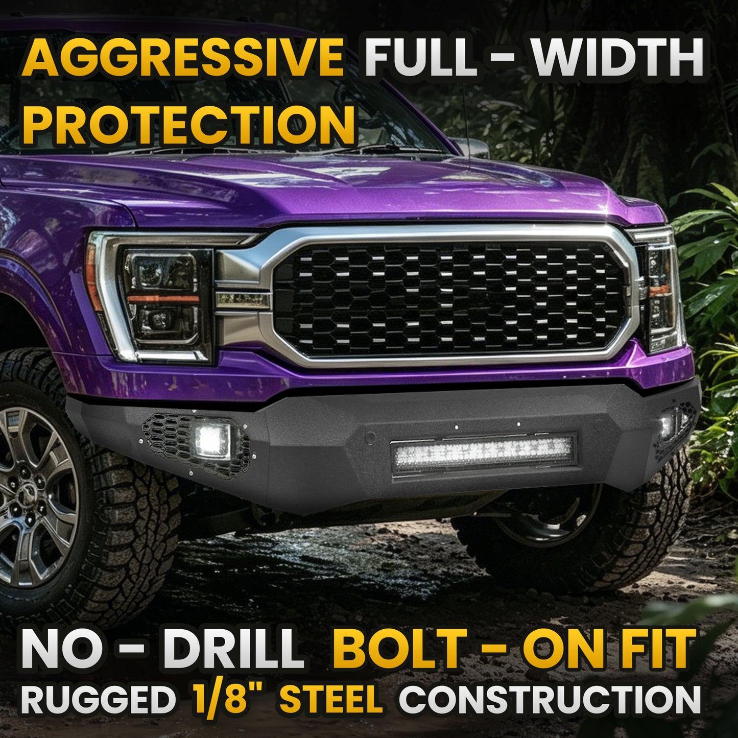 Ford 2021-2023 Fornt Bumper | Direct Bolt-On, No Drill, Heavy-Duty Protection, Built-in Winch Mounting Plate