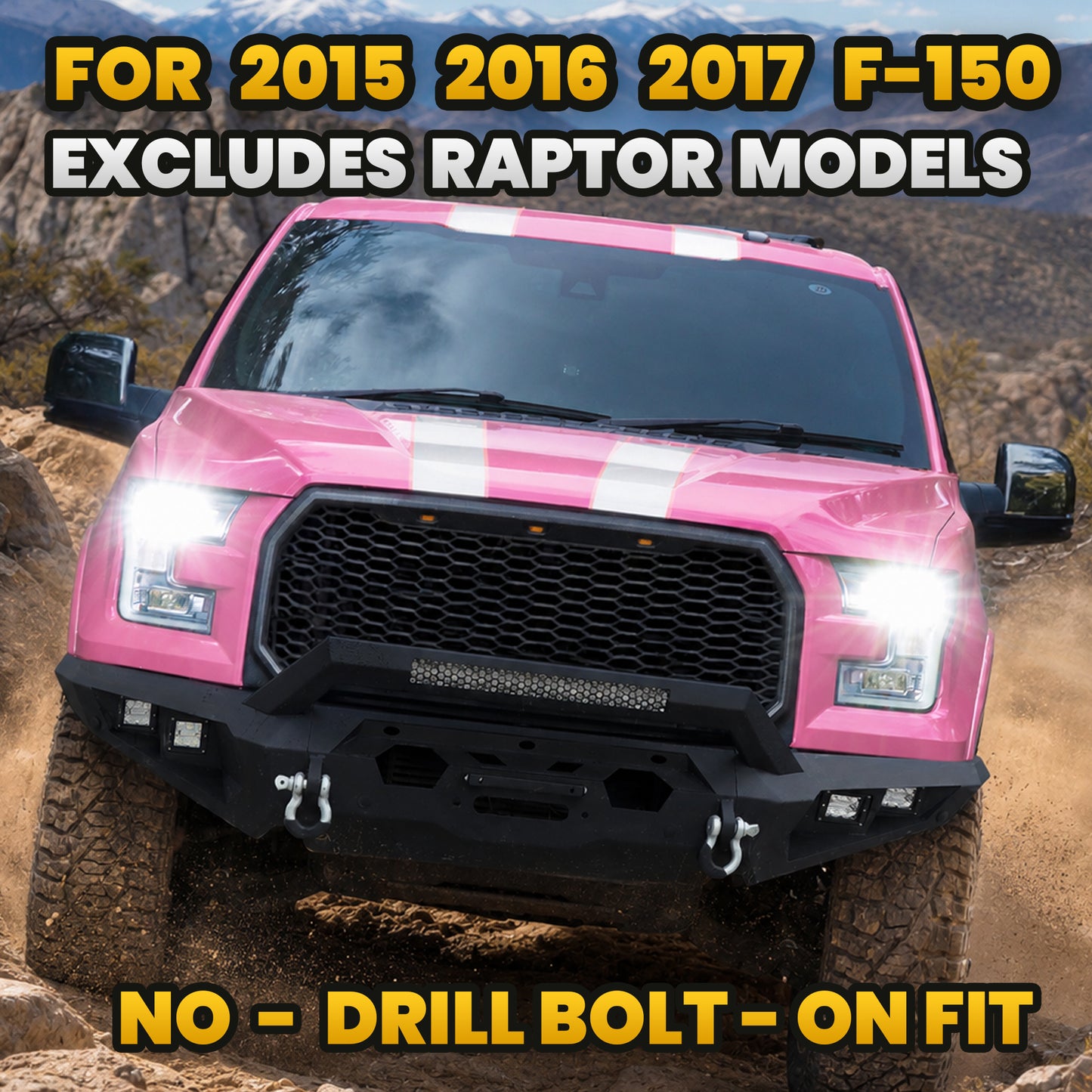 FORD 15-17 Front Bumper | Direct Bolt-On, No Drill, Aggressive Full Protection, Dual D-Rings