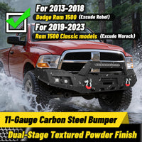 Ram 1500 13-18 & 19-23 Classic Front Bumper|Direct Bolt-On, No Drill, Full Width Trail Defense, Winch Plate & Recovery D-Rings