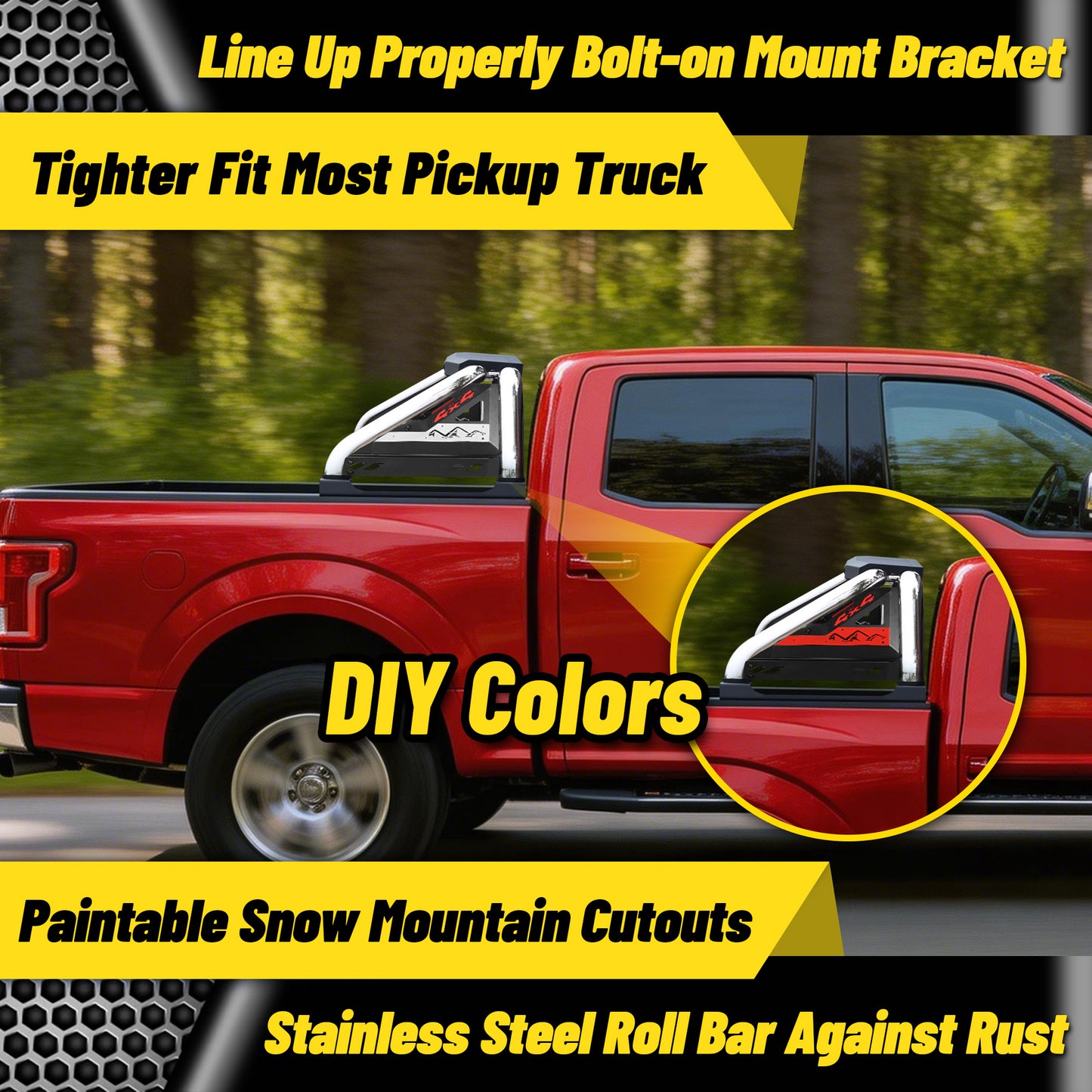 Stainless Steel Sport Roll Bar for Full Size Pickup Truck with Brake Light