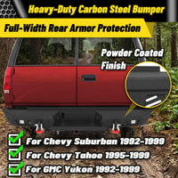 Chevy Suburban 92-99 / Yukon 92-99 / Tahoe 95-99 Rear Bumper|Bolt-On, No Drilling, Sensor Holes & Rear Step Plate