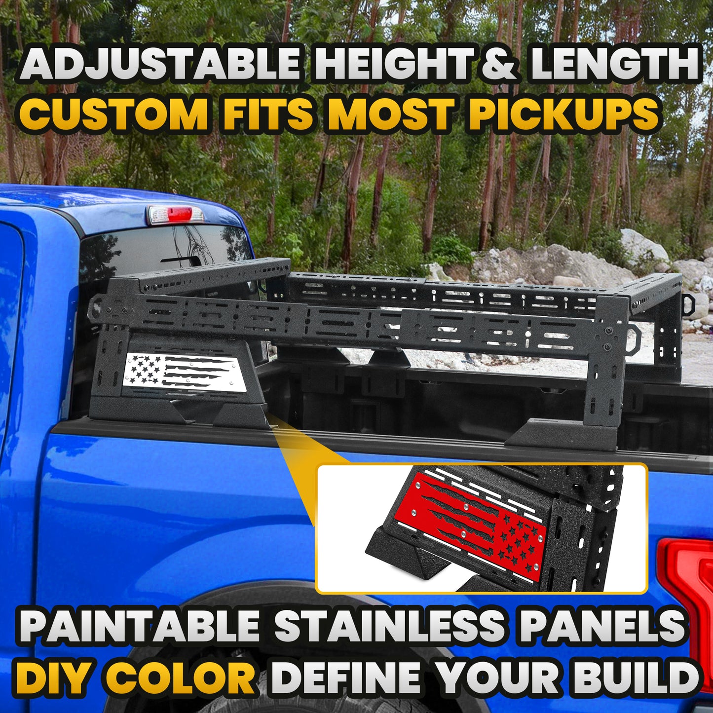 14'' ~ 17'' Low Profile Truck Bed Racks with USA Flag Design & 2 Crossbars For Dodge / Ram 1500/2500/3500
