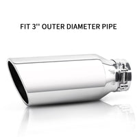 3" x 5" x 12" silver exhaust tip front view, sleek design, perfect fit for trucks, cars, and SUVs.