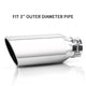 3" x 5" x 12" silver exhaust tip front view, sleek design, perfect fit for trucks, cars, and SUVs.