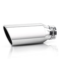 3" x 5" x 12" silver exhaust tip front view on white background, perfect fit for trucks, cars, and SUVs.