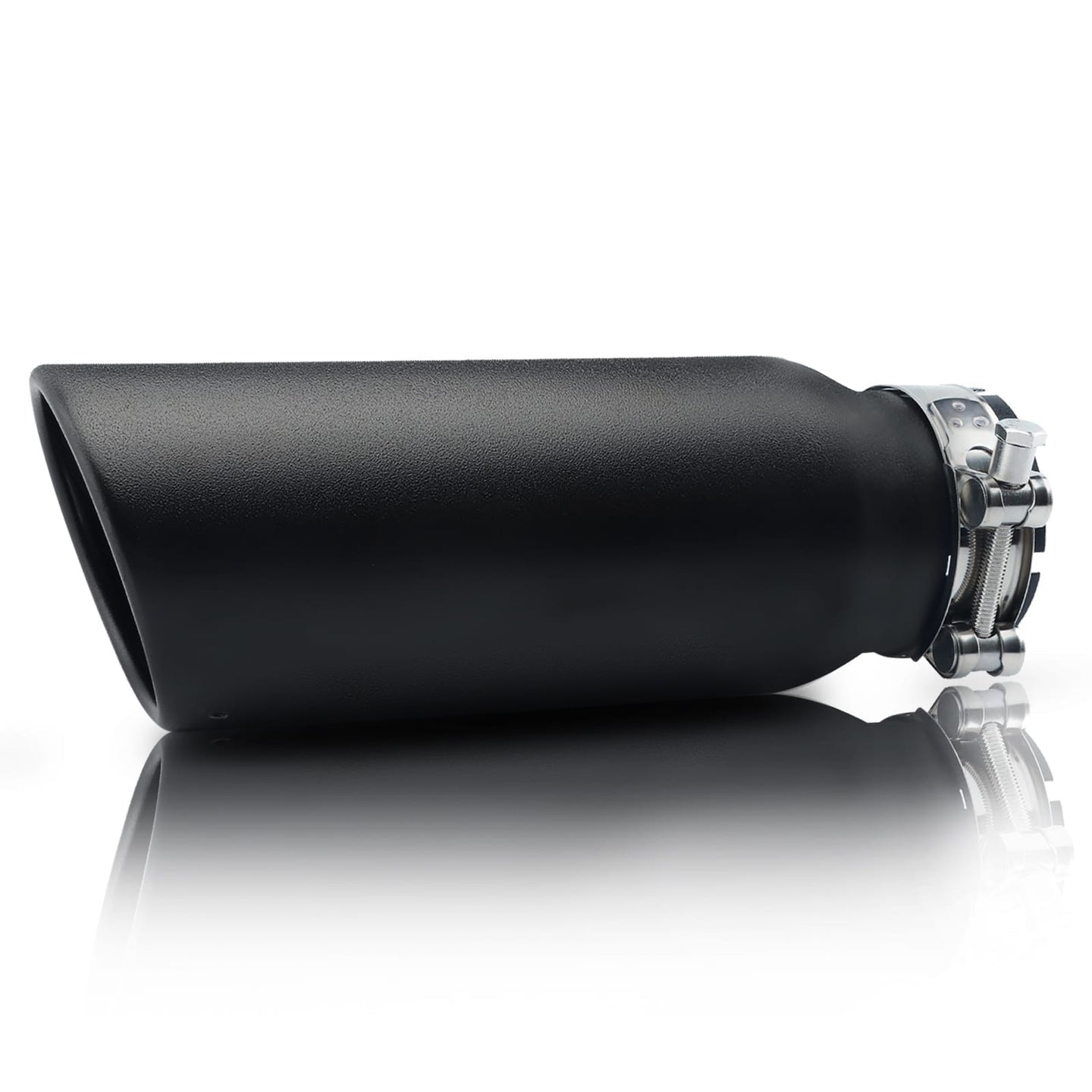 Black exhaust tip 3" inlet 4" outlet 12" shown from front view for clear product display.