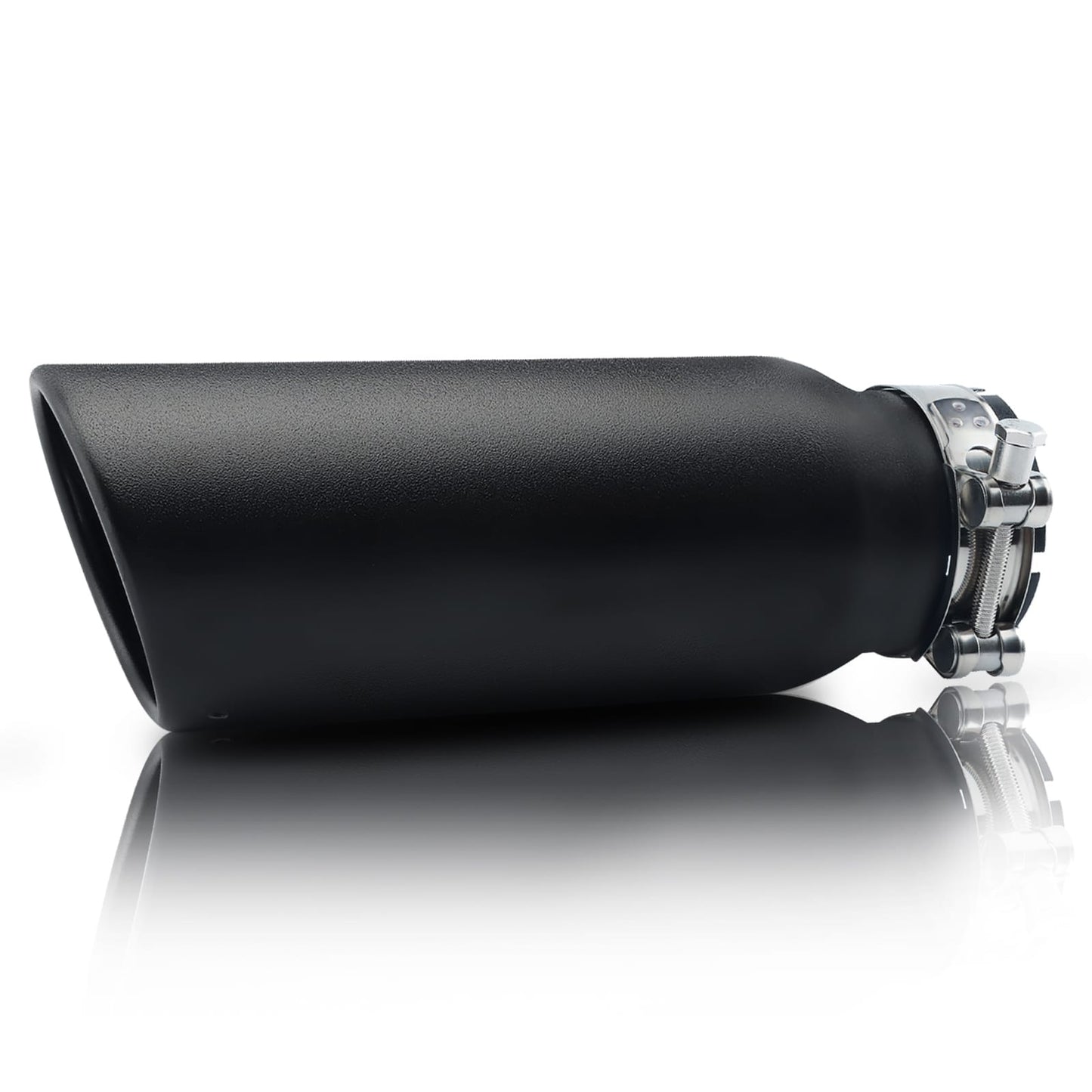 Black exhaust tip 3" inlet 4" outlet 12" shown from front view for clear product display.