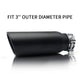 Black exhaust tip 3" inlet 4" outlet 12" shown front view on white background for clear display.
