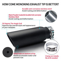 Black exhaust tip 3" inlet 4" outlet 12" showing best installation method and tips for easy setup.