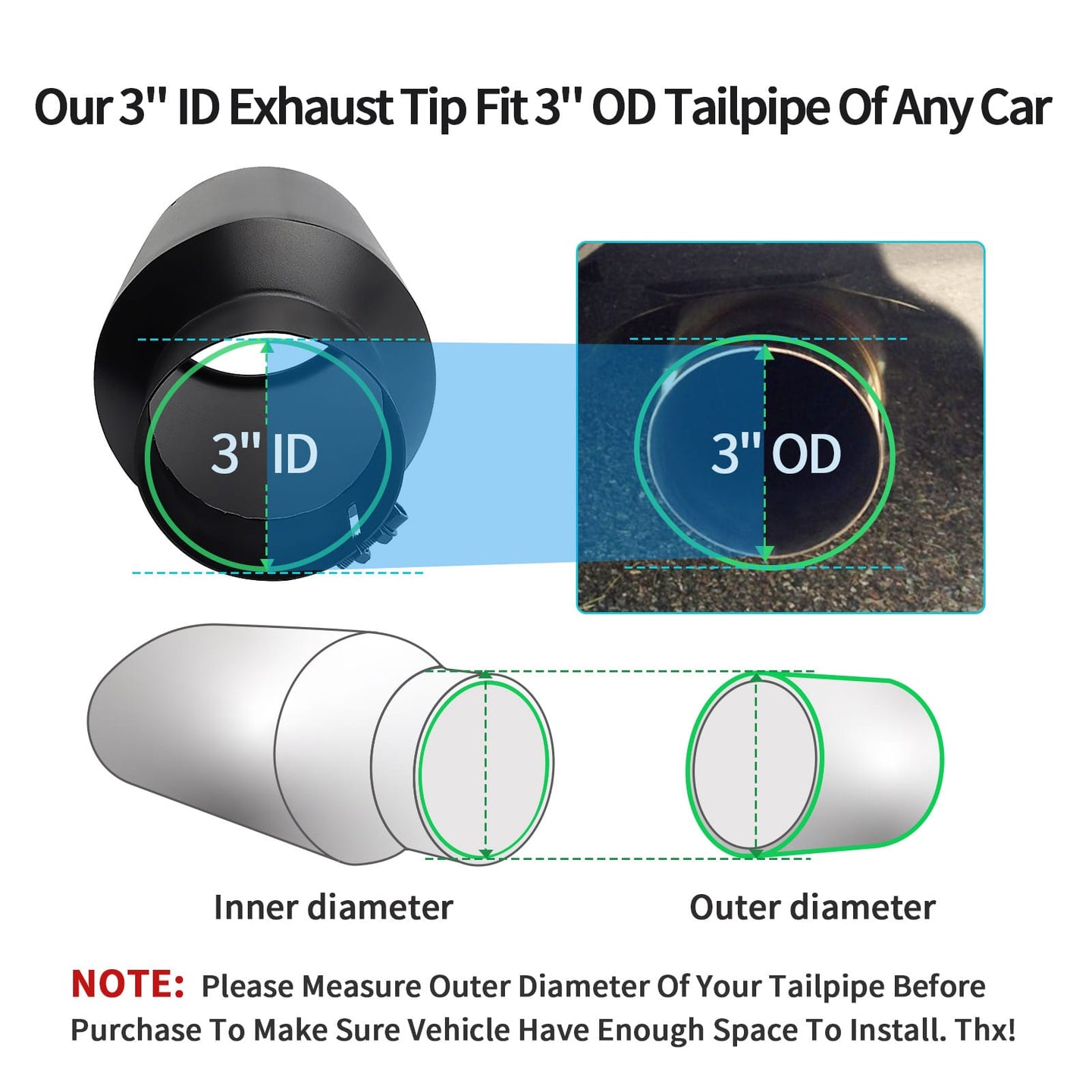 Exhaust tip 3" inlet 4" outlet 12" inner and outer diameter fit for cars and trucks