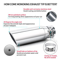 Silver exhaust tip 3" inlet 4" outlet 12" with easy installation guide and tips for trucks, cars, and SUVs.