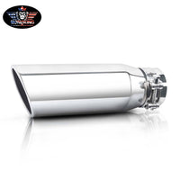 Silver exhaust tip 3" inlet 4" outlet 12" shown on white background for clear product view.