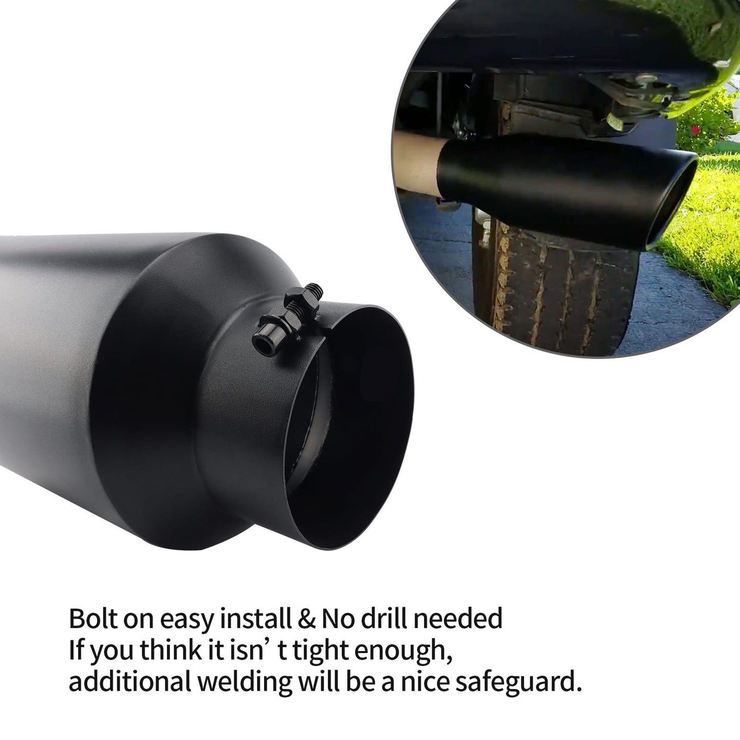 Black exhaust tip 3" inlet 5" outlet 12" fit guide for cars and trucks