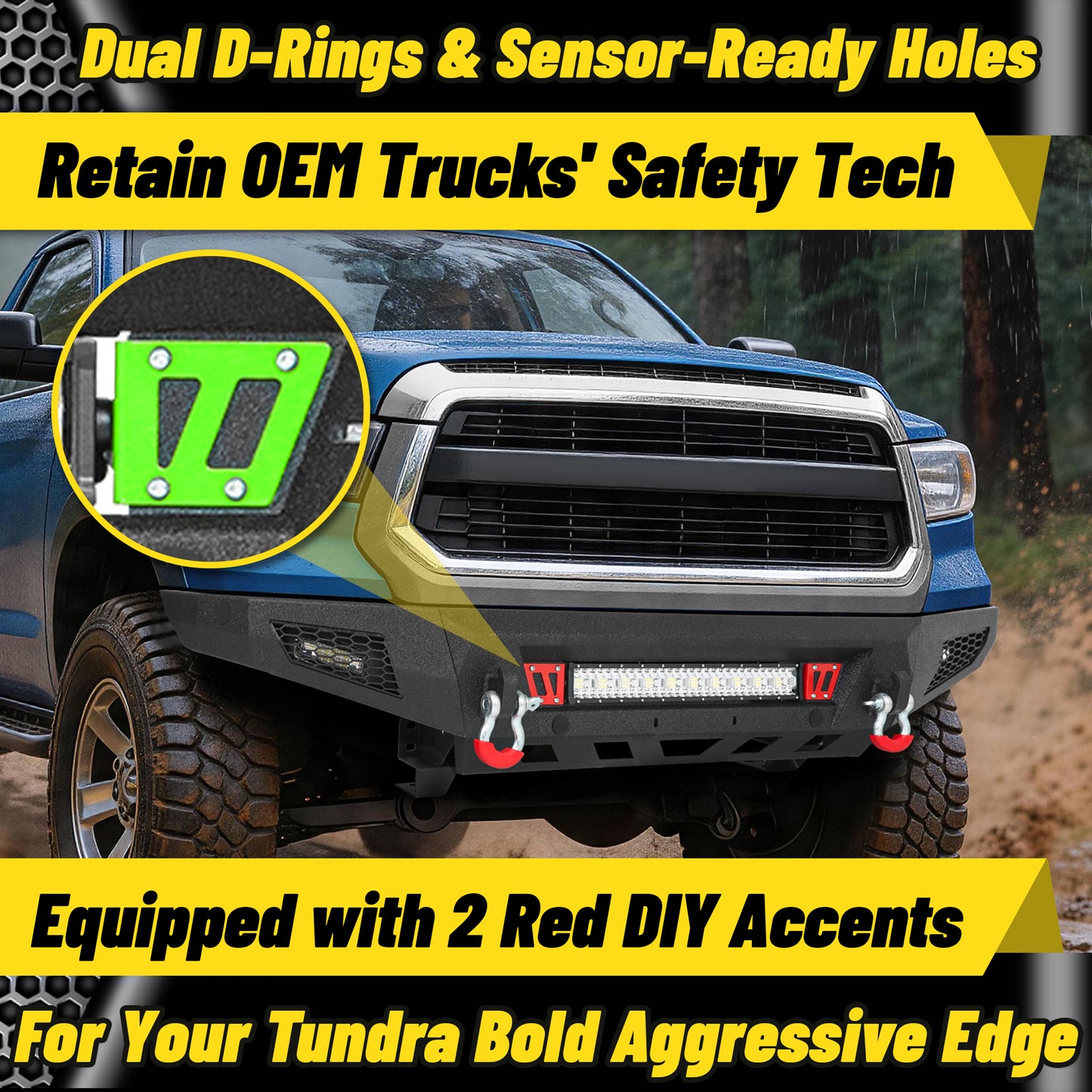 Toyota Tundra 14-21 Front Bumper|Bolt-On, No Drilling, Off-Road Protection, D-Rings & LED Lights