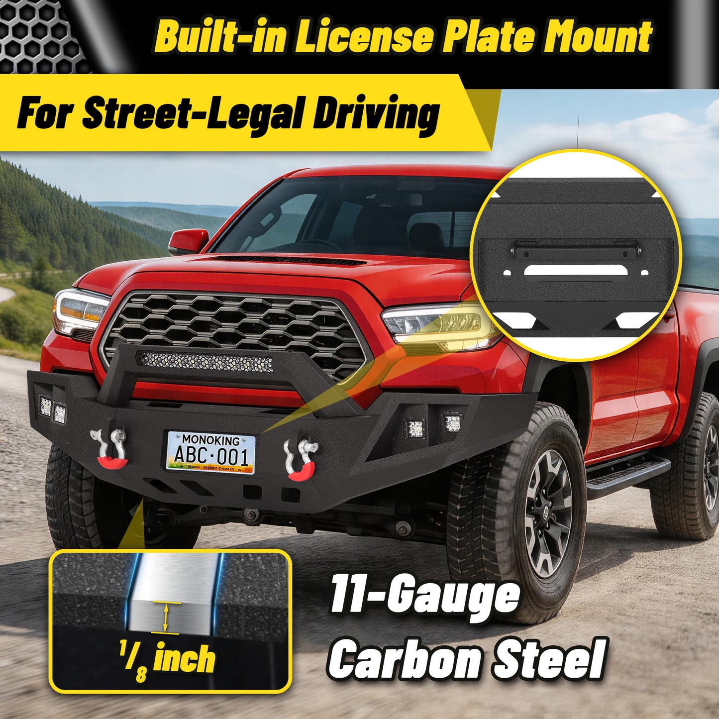 Toyota Tacoma 3rd Gen 2016-2023 Front Bumper|Direct Bolt-On, No Drill,Trail Protection, Winch Ready Plate & LED Pods