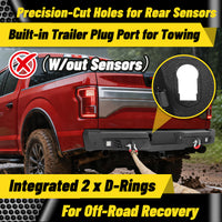 Ford F-150 15-25 (Excl. Raptor & EcoBoost) Rear Bumper|Direct Bolt-On, No Drill, Trail-Ready Protection, LED Lights &Dual D-Rings