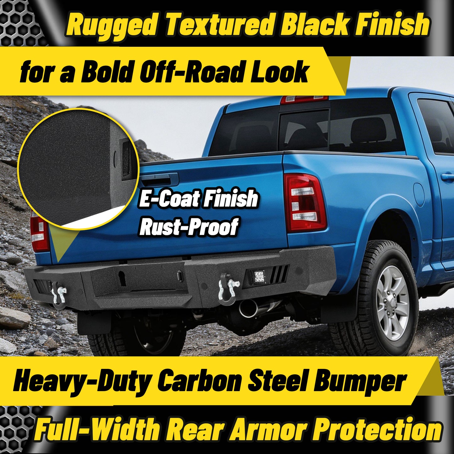 Dodge Ram 2500 19-24 Rear Bumper|Direct Bolt-On, No Drill, Work & Tow Ready Armor, LED Lights & D-Rings