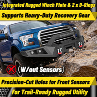 Ford F-150 15-17 (Excl. Raptor & EcoBoost) Front Bumper|Direct Bolt-On, No Drill, Off-Road Armor, LED Light Bar & Winch Plate