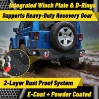 Jeep Wrangler JK/JKU 07-18 Rear Bumper|Direct Bolt-On, No Drill, Trail Protection & Recovery, LED Lights & D-Rings
