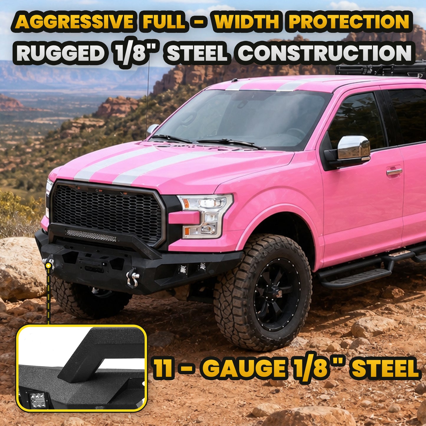 FORD 15-17 Front Bumper | Direct Bolt-On, No Drill, Aggressive Full Protection, Dual D-Rings