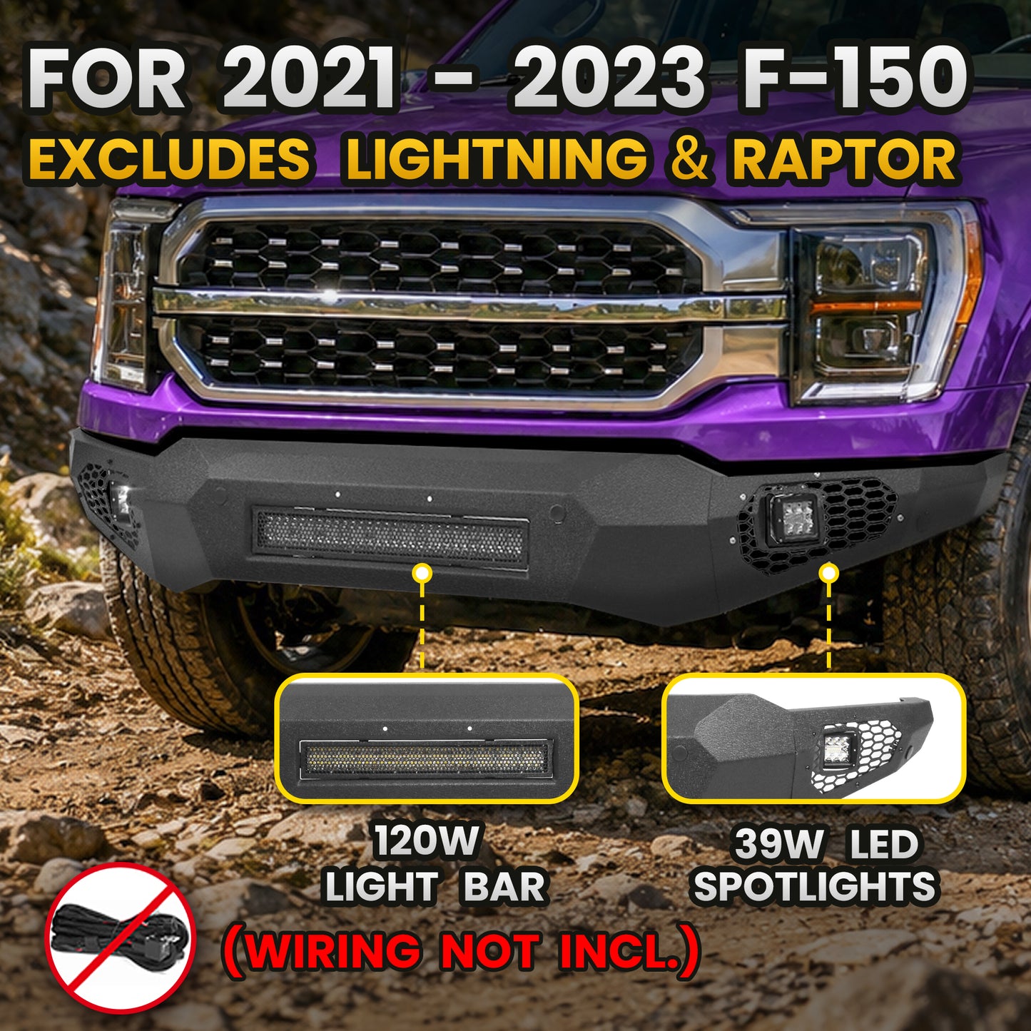 Ford 2021-2023 Fornt Bumper | Direct Bolt-On, No Drill, Heavy-Duty Protection, Built-in Winch Mounting Plate