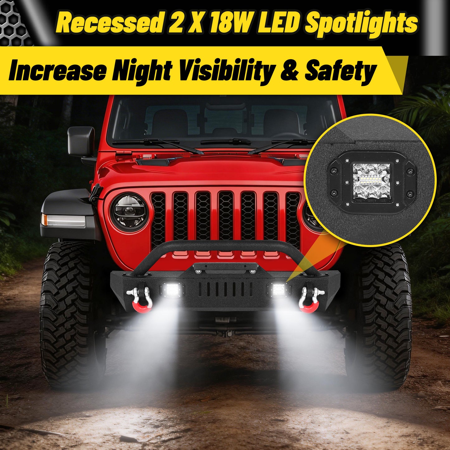 Jeep Wrangler JK/JL 07-26 & Gladiator JT Front Bumper|Direct Bolt-On, No Drill, Overland & Off-Road Defense, Dual D-rings
